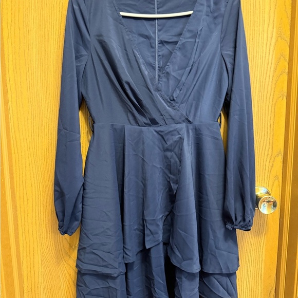Macy's Blue Long Sleeve Ruffled Dress - Picture 3 of 3